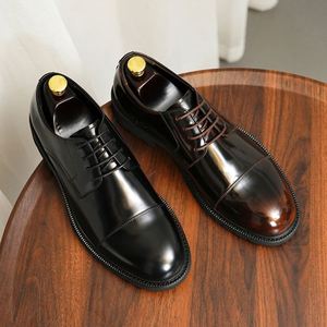 Chaussures en cuir Oxford Derby respirantes à bout carré, style britannique, nouvelle collection, haut de gamme, pour jeunes, formelles et décontractées, idéales pour les mariages - Product Image 5