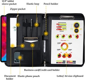 Business Padfolio Folder With Zipper, Conference Meeting Executive File Legal <strong>Document</strong> Organizer With Pockets Letter Size A4 Wri - Product Image 2
