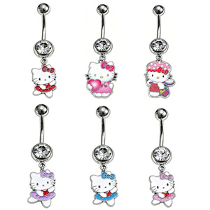Anneaux de nombril pendantes Freya Kitty pour femmes, en acier inoxydable, bijoux de <span class=keywords><strong>piercing</strong></span> corporel délicats en forme de barbell - Product Image 1