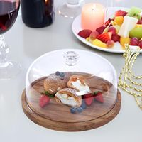 Dôme à gâteau en acrylique avec base en bois, couvercle alimentaire transparent pour la présentation en boulangerie et la conservation des pâtisseries
