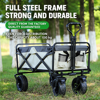 Chariot de camping pliable à ouverture latérale avec fonction siège, chariot utilitaire d'extérieur pour pique-nique, pêche et loisirs