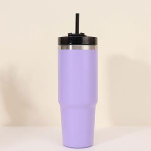 Gobelet de voyage isotherme en acier inoxydable de 30 oz, à double paroi, avec paille, poignée et couvercle anti-fuite - Product Image 5