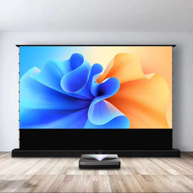 100'' 120'' 16:9 Motorized Tab-Tension Projection Screen CBSP PET Crystal ALR Floor Rising Projector Screen for UST Projector