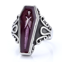 Bague cercueil gothique en acier inoxydable, émail époxy rouge sang et violet, pour cocktail, Pâques, Halloween, moto, cadeau