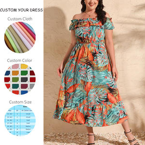 All'ingrosso personalizzato svasato manica corta a fascia Casual estate stampa tropicale taglie forti stile donna abiti Maxi stile hawaiano - Product Image 2