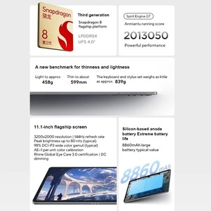 ต้นฉบับสำหรับ <span class=keywords><strong>Xiaoxin</strong></span> <span class=keywords><strong>Pad</strong></span> Pro GT OCTA Core Snapdragon 8 Gen3 8860mAh แบตเตอรี่11.1 ''LCD 144HZ จอแสดงผล CN รุ่น TB710FU - Product Image 2