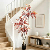Arbre artificiel Nandina en plastique de 1,5 m, éco-responsable, feuillage rouge et vert, pour la décoration intérieure et paysagère