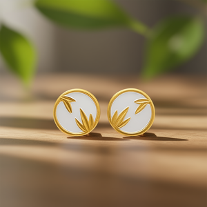 Orecchini a Perno E2169 in Oro con Design Vegetale, Montatura a Castone, Unisex, Classici per Uso Quotidiano - Product Image 2