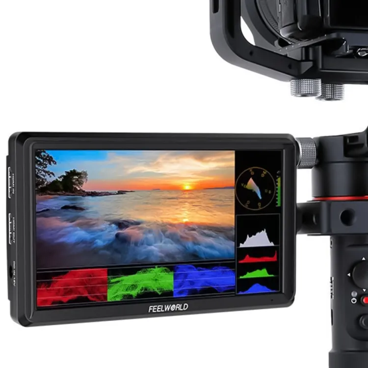 FEELWORLD V3 6 인치 3D LUT DSLR 카메라 필드 모니터 IPS 완전 지원 마이크로 HDM 케이블 틸트 암 차양 포함 HDM 입력 출력