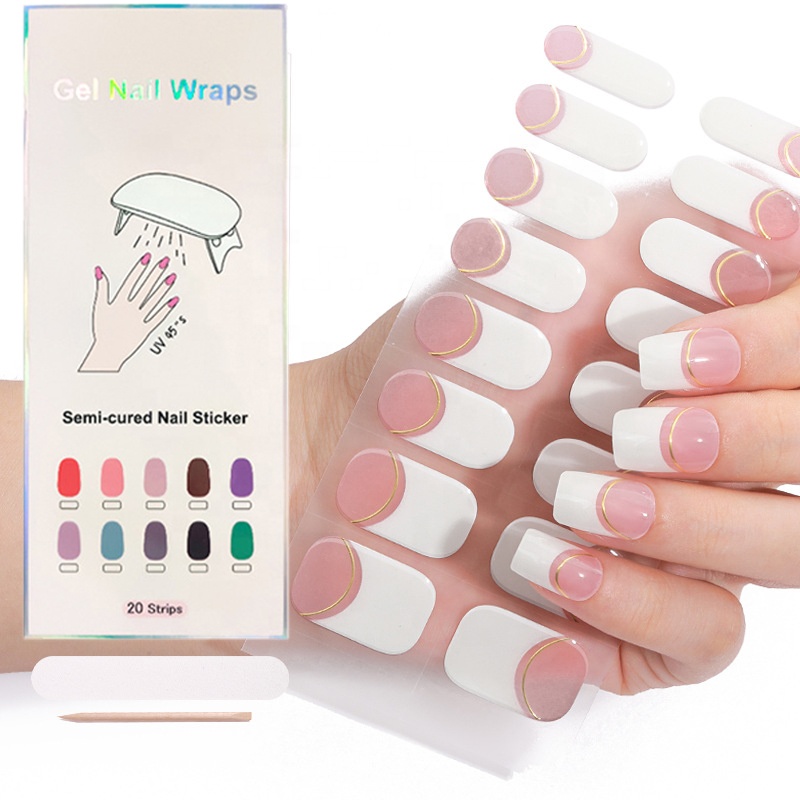 Vente en gros d'enveloppes d'ongles personnalisées Design 3d Autocollant mat Bandes de décalcomanies écologiques Autocollant pour vernis à ongles en gel semi-durci