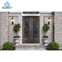 Nuevo moderno Simple individual doble ventana puerta arco superior seguridad frontal entrada principal elegante puerta de hierro forjado