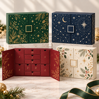 Boîte cadeau de l'Avent personnalisée, boîte rigide en carton à double porte avec dorure or pour Noël
