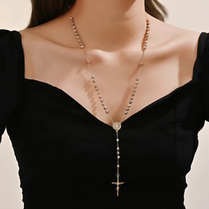 Joyería Religiosa, Collar con Cruz de Rosario en Forma de Y de San Benito, Chapado en Oro de 14k - Product Image 4