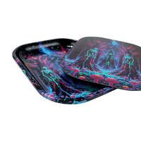 Vente en gros en stock 18*14cm squelette homme métal impression double face ensemble d'accessoires pour fumer plateaux roulants avec couvercle magnétique