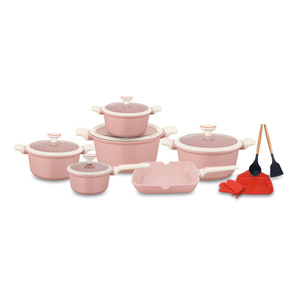 UCC Life16 Batterie de cuisine 16 pièces <span class=keywords><strong>en</strong></span> aluminium avec revêtement antiadhésif effet granit, compatible lave-vaisselle, avec marmite à soupe et ustensiles de cuisson <span class=keywords><strong>en</strong></span> <span class=keywords><strong>pierre</strong></span> de Maifan marbrée - Product Image 1