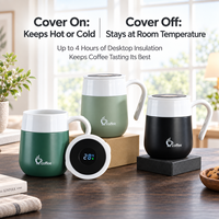 Mug de voyage isotherme en acier inoxydable double paroi avec couvercle intelligent à affichage LED de la température, 16 oz, personnalisé, avec poignée portable, pour le bureau