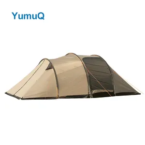 YumuQビッグファミリーグランピング2層ベッドブラックドッグトンネルグループテント、サンキャノピー付きキャンプ用