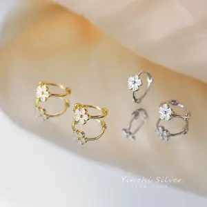 GT 925 Sterling Silver Earrings Small Daisy Flower Huggie Earrings for Women Jewelry