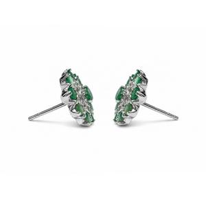 925 Sterling Silver Rhodium Plated <b>Emerald</b> Flower <b>Stud</b> Earrings for women - Product Image 4
