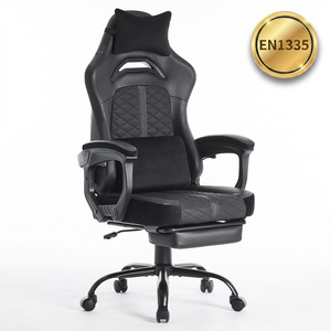 EN1335 Certified Black Adjustable Leather Ergonomic Computer Office Chaise Reclining Lumbar Support <strong>Gaming</strong> <strong>Chair</strong> with <strong>Footrest</strong> - Product Image 1