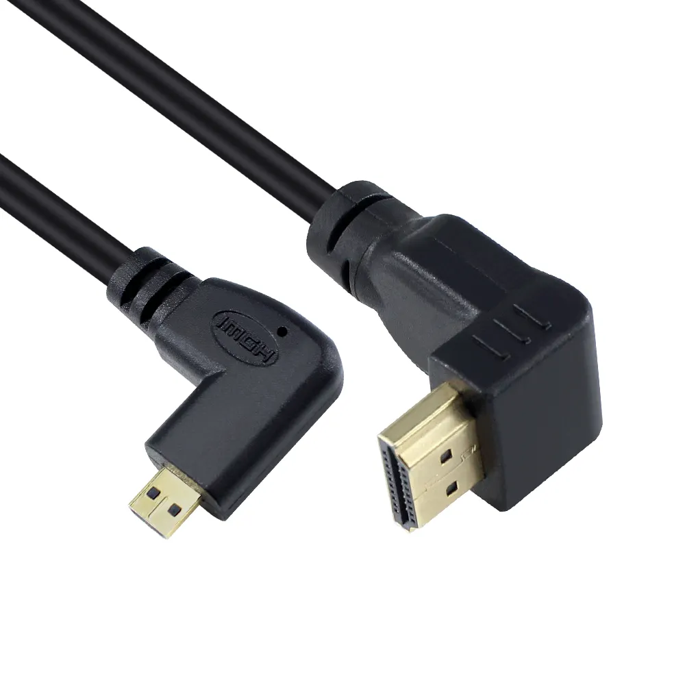 Alta velocidad 1m 2m 3M ángulo de 90 grados Micro HDMI a HDMI cable 18Gbps chapado en oro HDMI cable soporte 3D 4K 60Hz