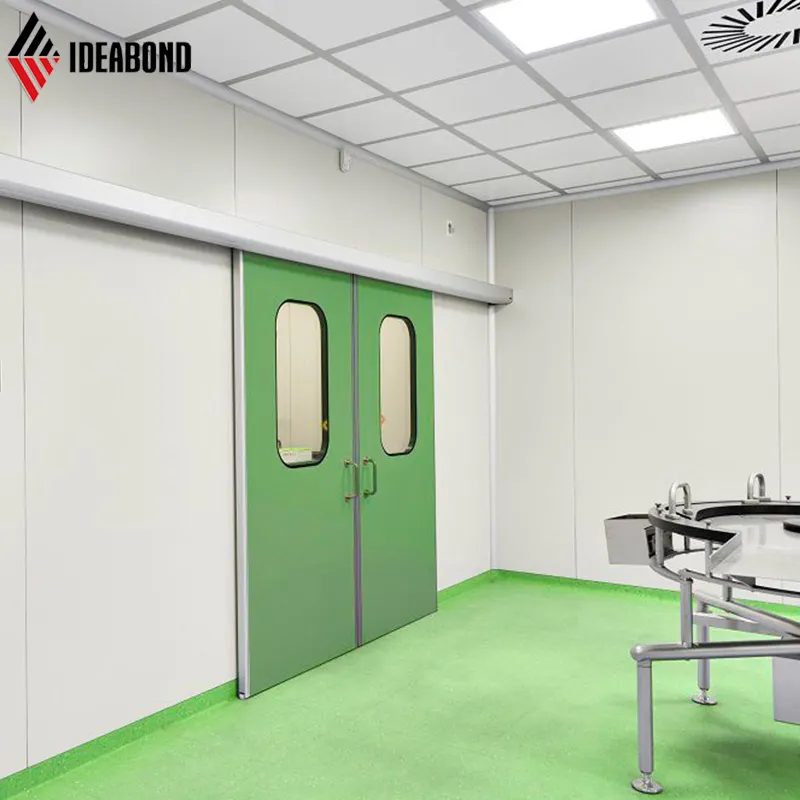 病院建材抗菌耐火クリーンルームドア壁パネルウッドテクスチャ仕上げアルミニウム複合パネル