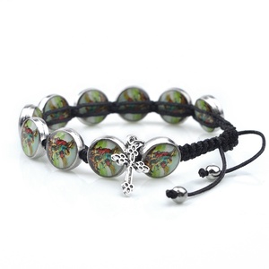 Religioso católico Divina Misericordia Jesús <span class=keywords><strong>Gardian</strong></span> Angel Beads Cordón negro Ajustable Hombres Mujeres Pulsera tejida - Product Image 4