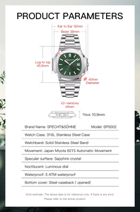 Nuevo reloj mecánico Specht & Sohne 0010 para hombre, reloj clásico de acero inoxidable con movimiento japonés Miyota 8215, color oro rosa, resistente al agua - Product Image 6