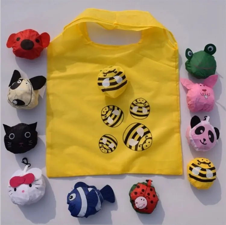 Customized Recycling Eco-Friendly Supermarket Grocery Reusable Polyester Bee Animal Design 190t Foldable Bag Shopping Bag