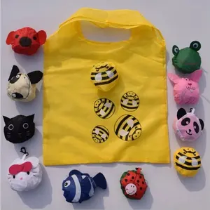 Bolsa de compras reutilizável personalizada, bolsa dobrável de poliéster ecológica para mercearia, design de animais de abelha 190t