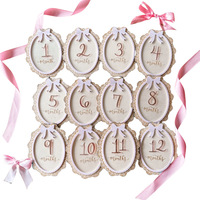 Panneaux de développement mensuel en bois pour bébé (1 à 12 mois) avec nœud ovale en dentelle, accessoires de photographie pour nouveau-né, cadeau de baby shower et décoration de chambre d'enfant