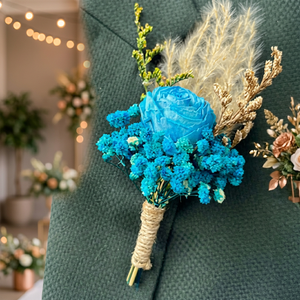Boutonnière de mariage en herbe de la pampa séchée et préservée, arrangement floral pour revers, blanc, or, vert - Product Image 3