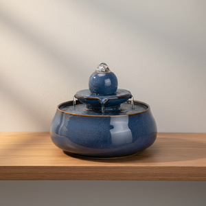 <span class=keywords><strong>Fontaine</strong></span> d'eau de table en céramique calcinée <span class=keywords><strong>bleu</strong></span> indigo, artisanat moderne et exquis, pour la décoration intérieure/extérieure de la maison et du jardin - Product Image 2
