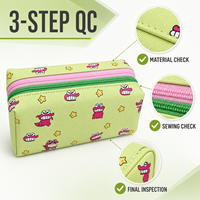 Kotak Pensil Monster Kartun Logo Kustom Hijau Muda Tas Travel Ritsleting Ganda Tas Makeup Tas Kosmetik untuk Wanita Portabel