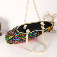 Bolsa de Playa Grande de Lona con Asas de Cuerda para Vacaciones de Verano, Bolsa de Compras de Lona Impermeable de Moda para Mujer, Estilo Panamá