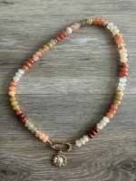 Collier en pierre naturelle coloré personnalisé style automne, pendentif fleur plaqué or terreux, bijoux perlés en pierres précieuses pour boutiques