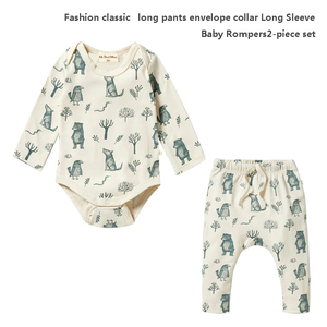 100% 면 긴 소매 아기 옷 잠옷 세트 유아 옷 긴 바지 봉투 칼라 아기 장난 꾸러기 점프 슈트 2 종 세트 - Product Image 4