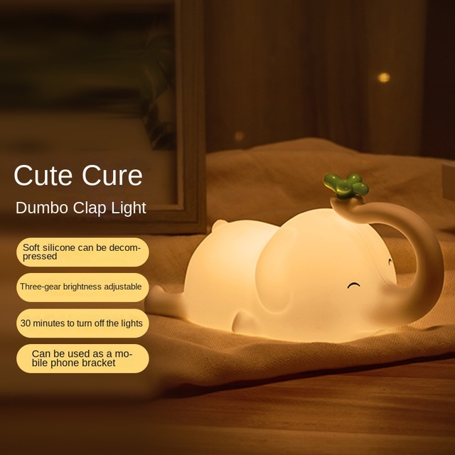 USB Charging Elephant Silicone Lamp LED Night Light Three Brightness Timing Desk Lamp for Bedroom Children's Bedside ABS Battery