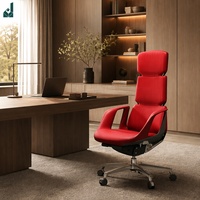 Chaise de direction en cuir rouge à dossier haut, base silencieuse avec roulettes en nylon, chaise rembourrée pour bureau, salle de réunion, zone de réception