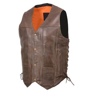 Gilet en cuir professionnel, cuir véritable, gilet rétro marron pour homme, poches latérales, col en V, gilet de qualité supérieure, fabriqué sur mesure - Product Image 5