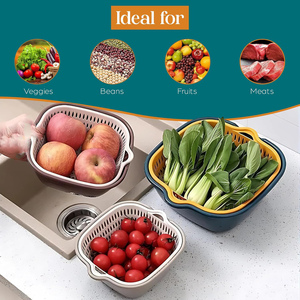 Drain <b>Basket</b> 6 Piece Set Double Layer Sink With Handle Kitchen Multifunctional Fruit Bowl Wash Dry Storage Food Container - Product Image 4