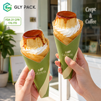 Manchon en papier alimentaire imprimé sur mesure pour cornets de crème glacée, gaufres bulles, churros, frites, emballage à emporter pour desserts