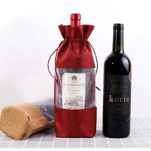 Sac à vin en lin en gros 15x35cm, pochette en organza avec fenêtre, personnalisable, recyclable, pour festivals, cadeaux et rangement quotidien - Product Image 2