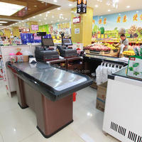 Ensembles de stands de magasin en acier et en bois personnalisables, comptoir de caisse de supermarché, comptoir de caisse, table de caissier pour utilisation en magasin de détail