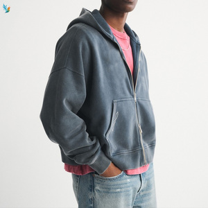 Sweat à capuche zippé ample en coton français lourd, personnalisé avec un logo, streetwear, pour homme - Product Image 4