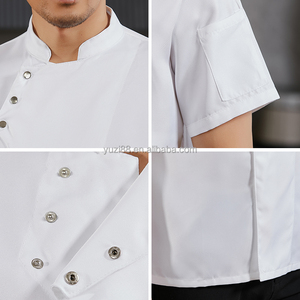 Cuisine Chef manteau veste à manches courtes cuisine Durable uniforme de travail couleur unie imperméable Restaurant Chef veste coton - Product Image 3