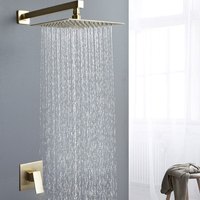 Ensemble de douche mural HONGDEC en or brossé avec douchette à main et mitigeur chaud/froid pour salle de bain