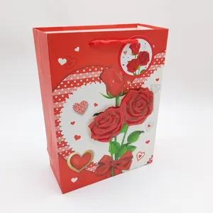 M 도매 럭셔리 쇼핑 핸드백 선물 포장 3D 꽃 인쇄 종이 가방 리본 핸들