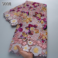 Tela de encaje seco de cera bordada nigeriana 5008 al por mayor, diseños de moda, tela de cera floral, tela de encaje de guipur con cordón para vestido de mujer