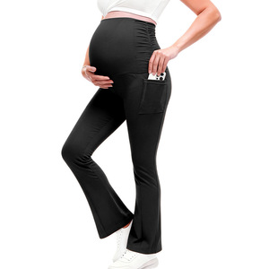 Pantalones de Maternidad de Cintura Alta, Corte Bootcut, Largos, Resistentes a las Arrugas, Color Sólido, Elásticos, con Bolsillos Laterales Dobles para <span class=keywords><strong>Embarazo</strong></span> - Product Image 5